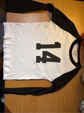 Tilly's Black & White Long Sleeve Raglan Tee with '14' Graphic